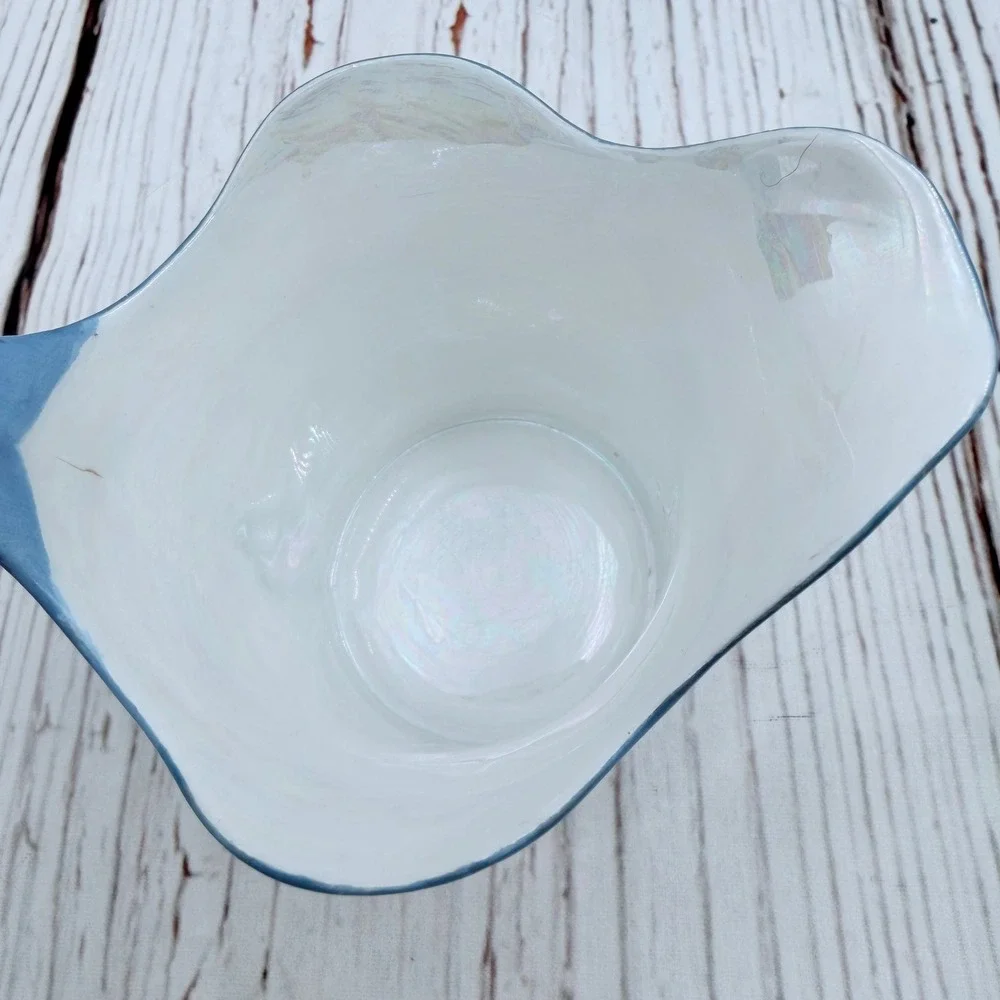 RS Silesia Iridescent Luster Porcelain Creamer Pitcher Blue Trim Vintage 3‎ inch
